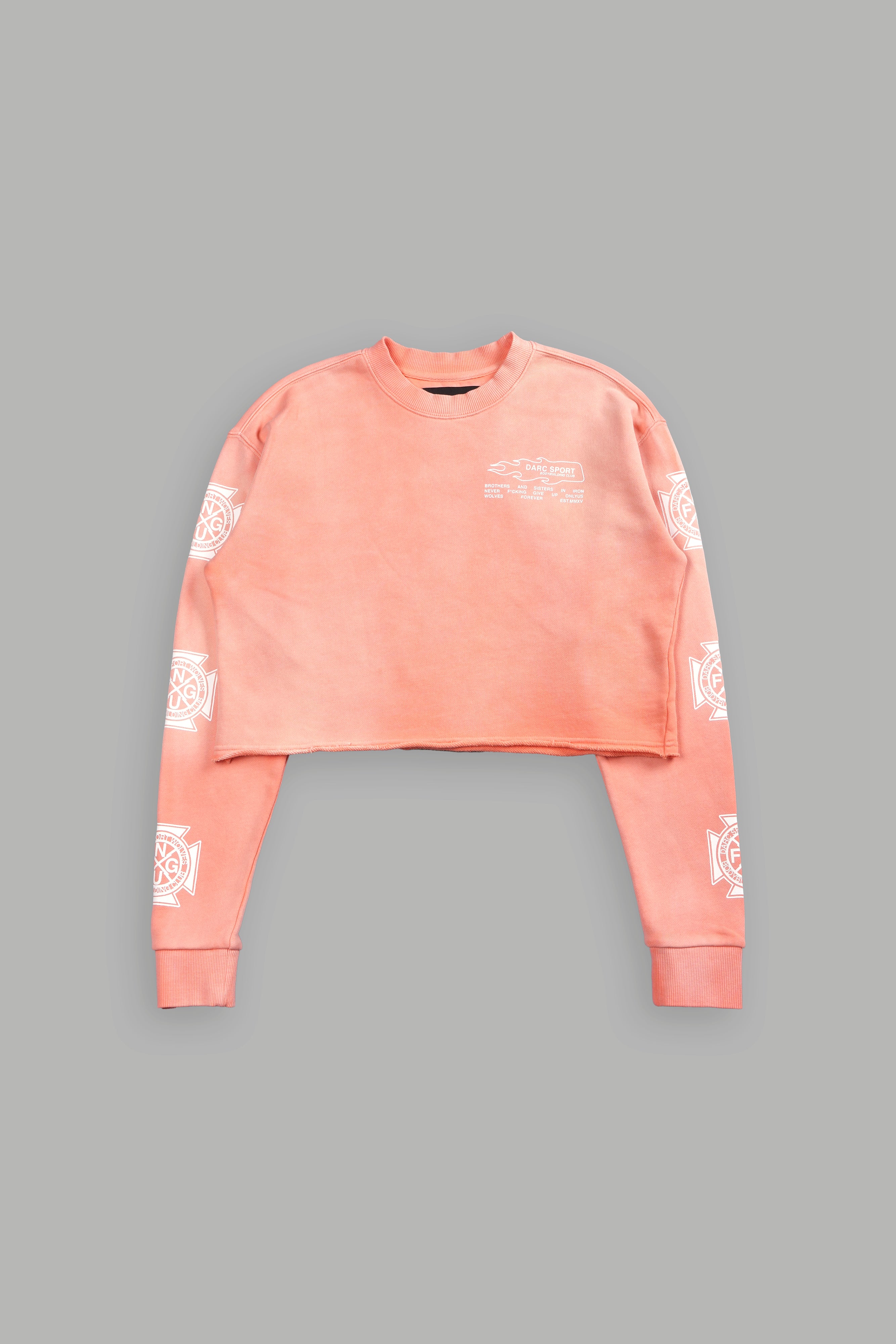 No Limit (Cropped) Crewneck in Neon Coral Sun Fade