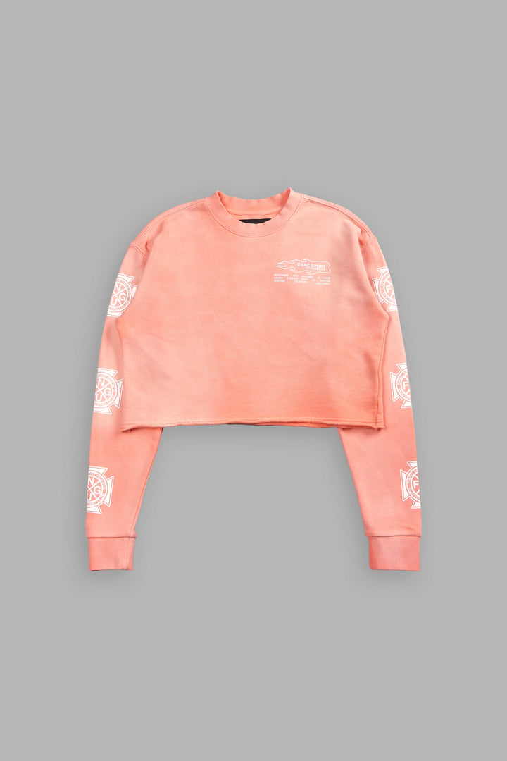 No Limit (Cropped) Crewneck in Neon Coral Sun Fade