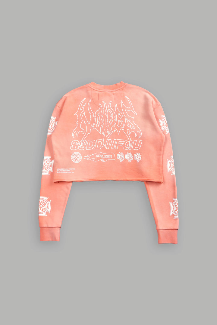 No Limit (Cropped) Crewneck in Neon Coral Sun Fade