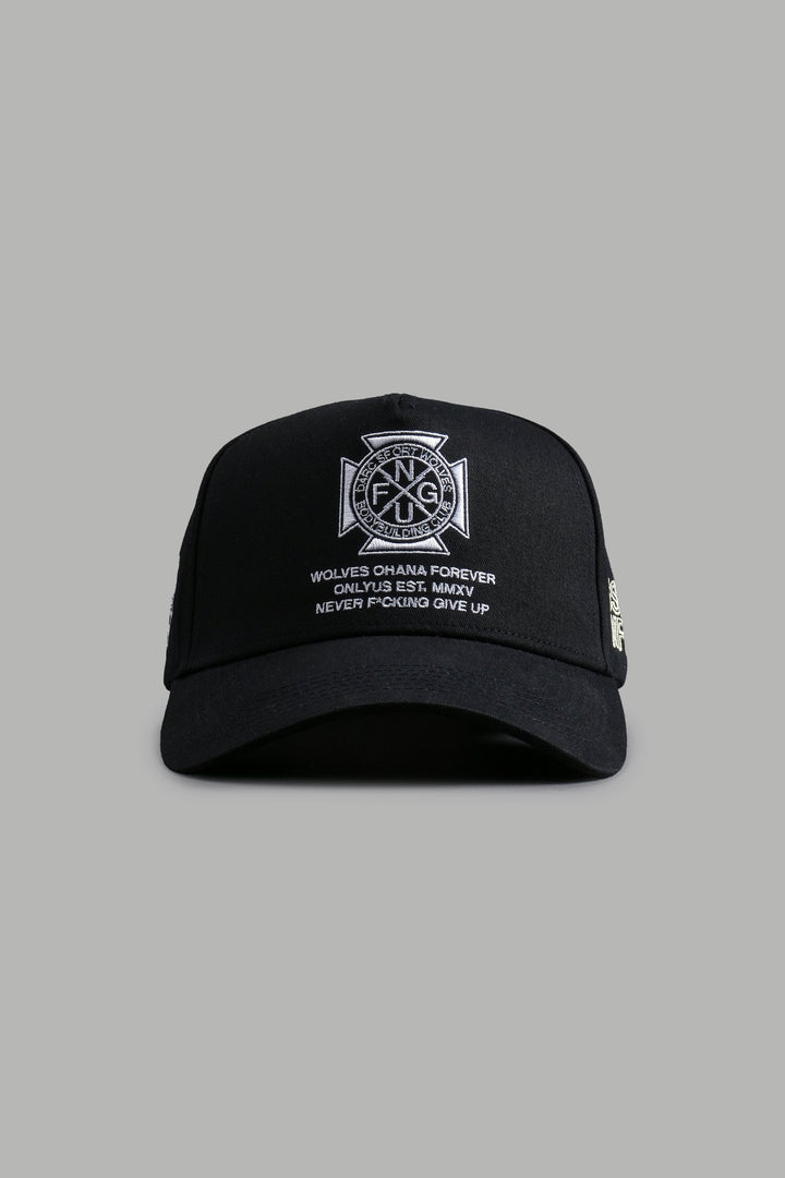 Wolves Run Together 5 Panel Hat in Black