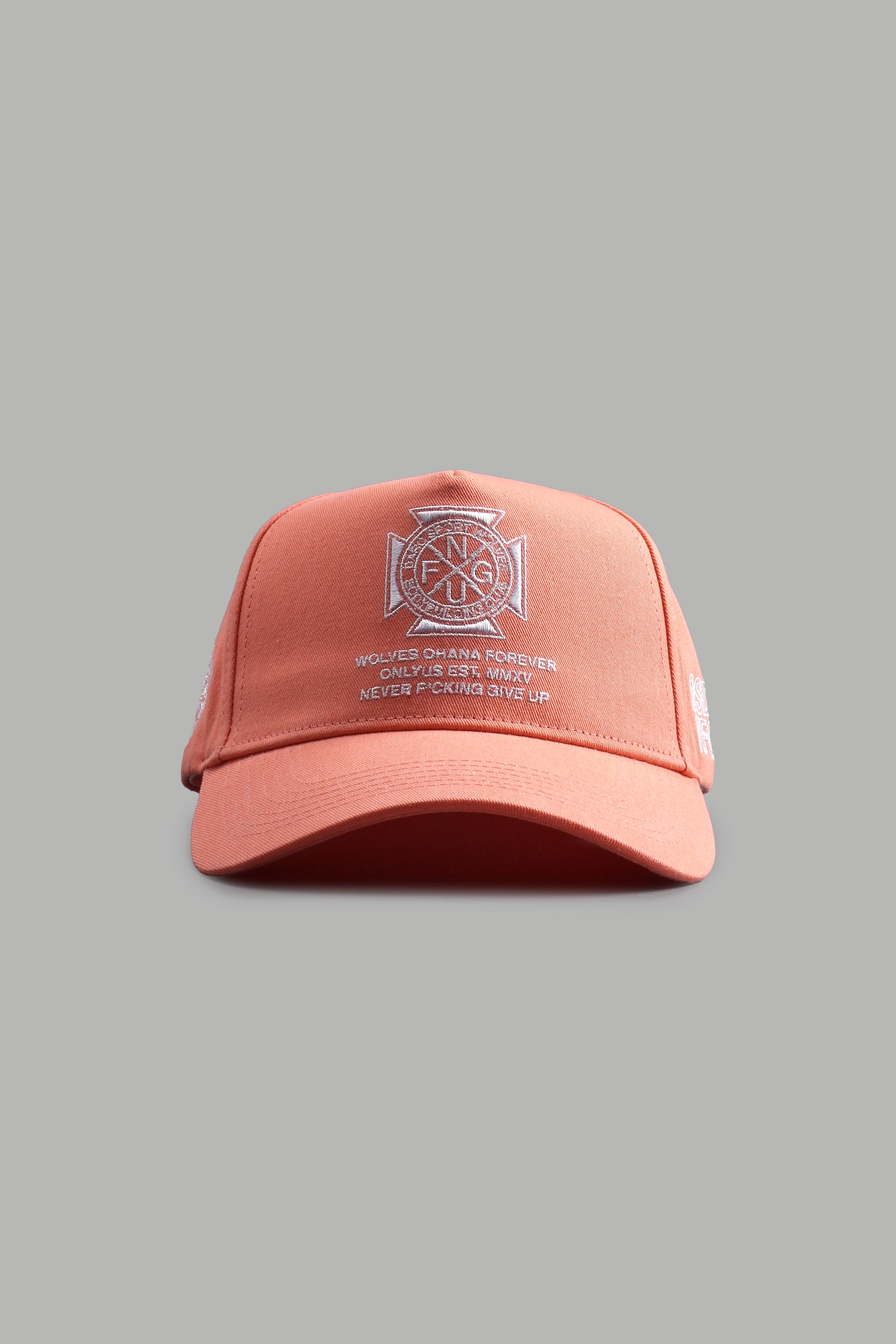 Wolves Run Together 5 Panel Hat in Neon Coral