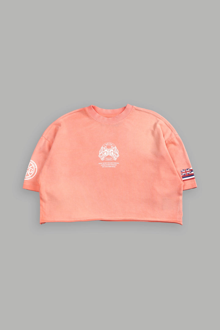 Wolves Ohana "Premium" Oversized (Cropped) Tee in Neon Coral Sun Fade