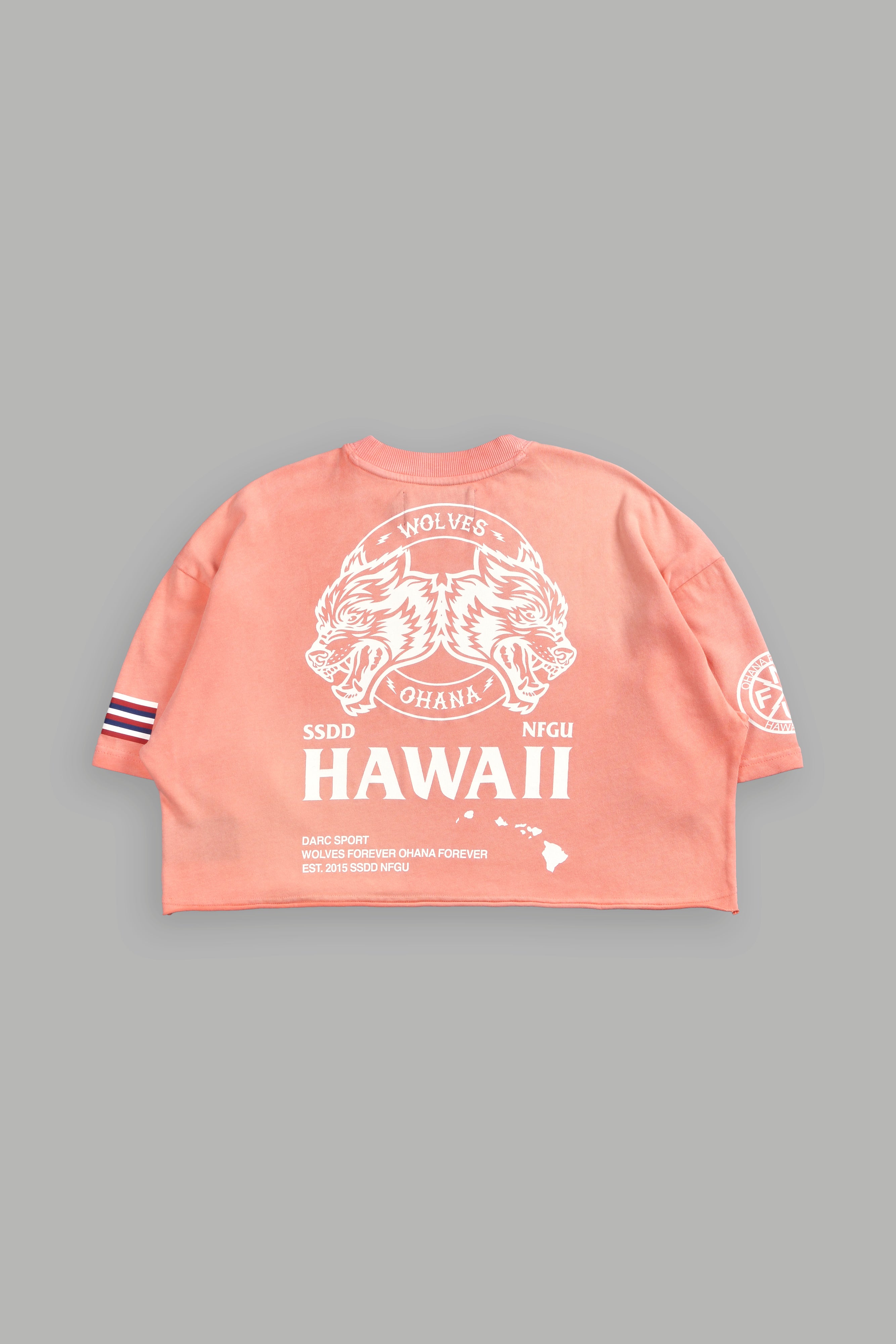 Wolves Ohana "Premium" Oversized (Cropped) Tee in Neon Coral Sun Fade