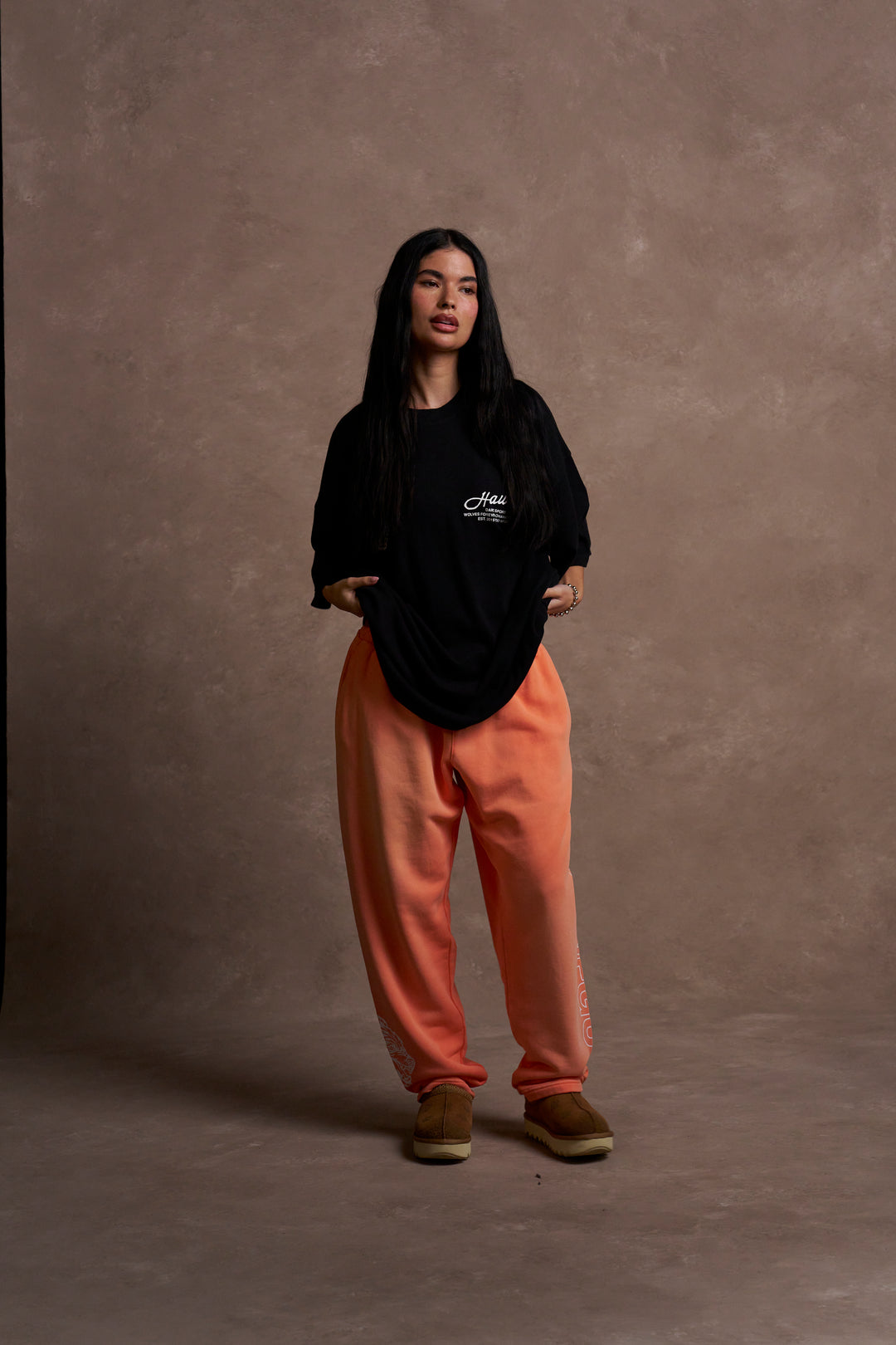 No Limit She Post Lounge Sweats in Neon Coral Sun Fade