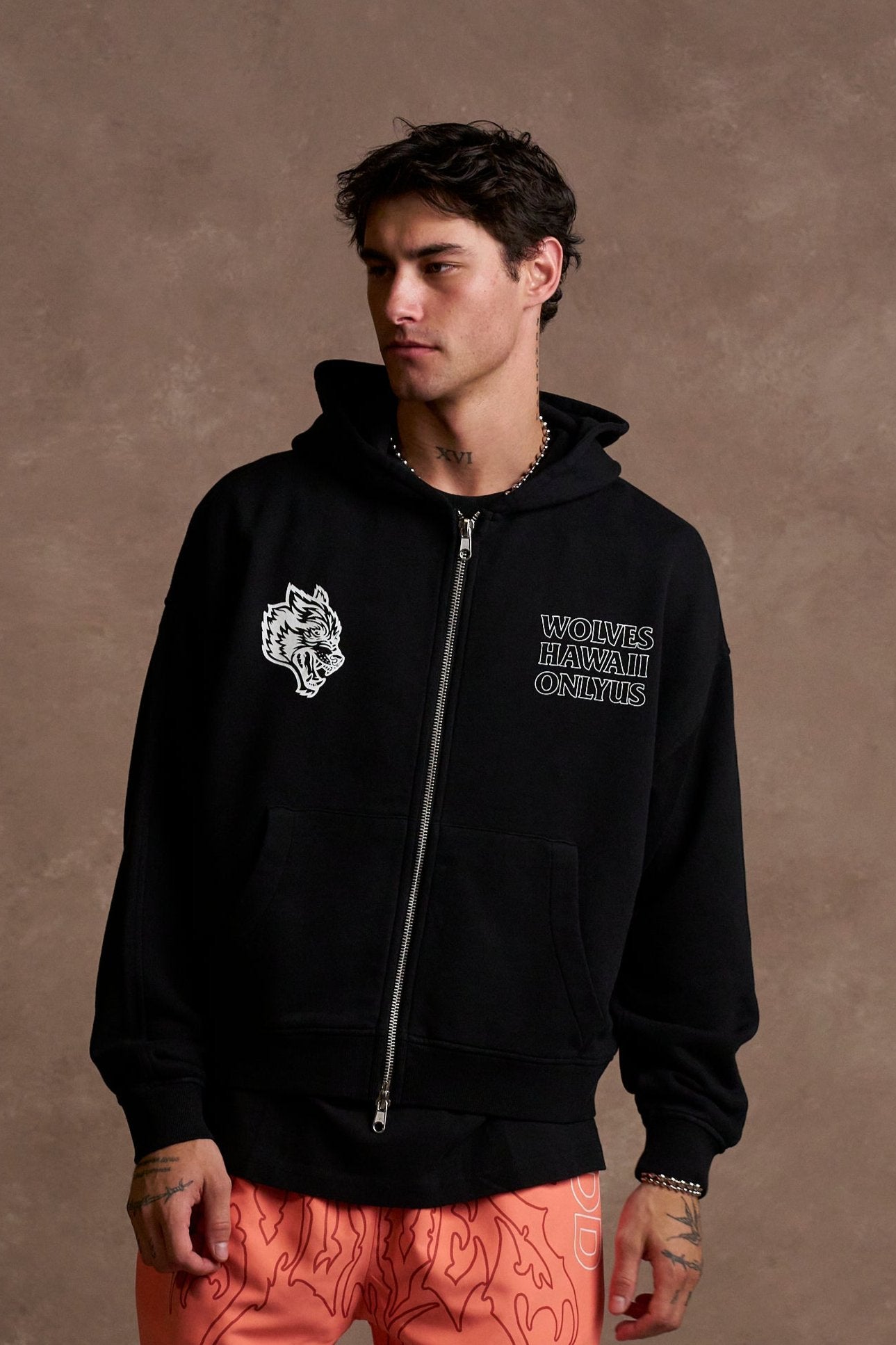 Only Us Hawaii Darco Double Zip Hoodie in Black