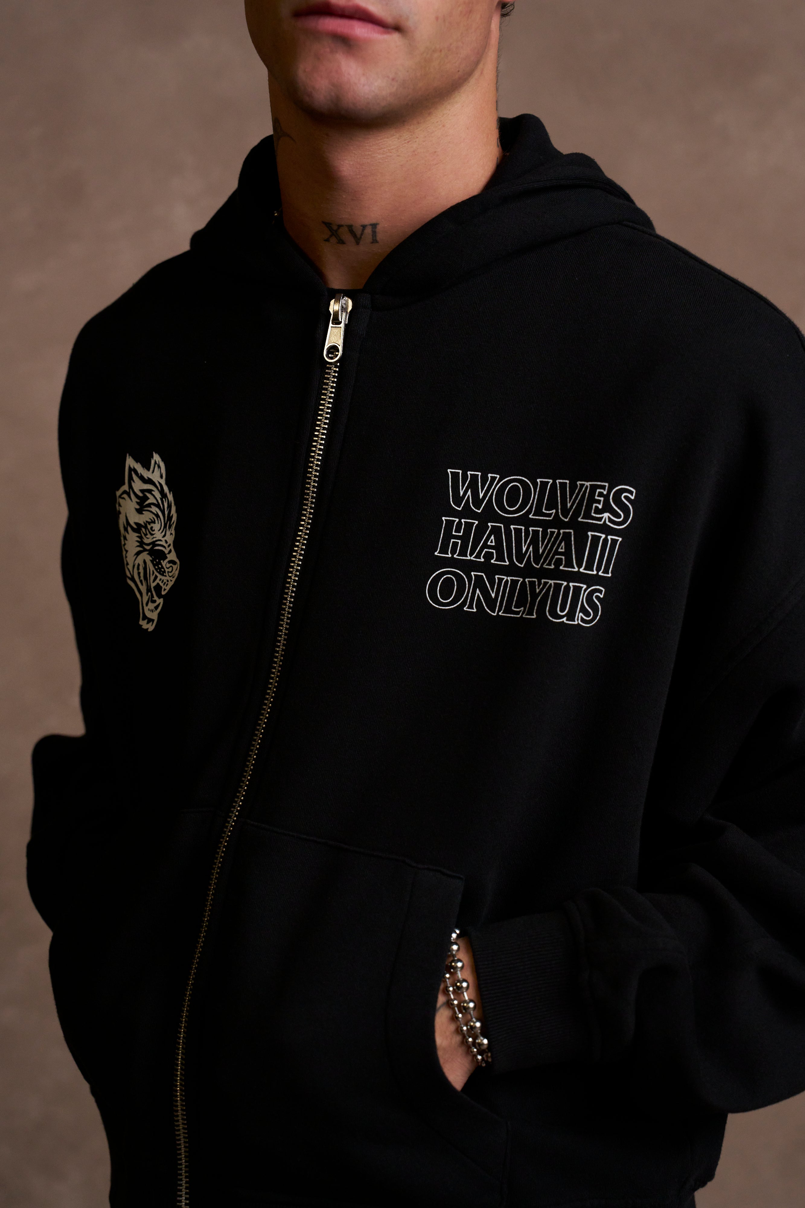 Only Us Hawaii Darco Double Zip Hoodie in Black