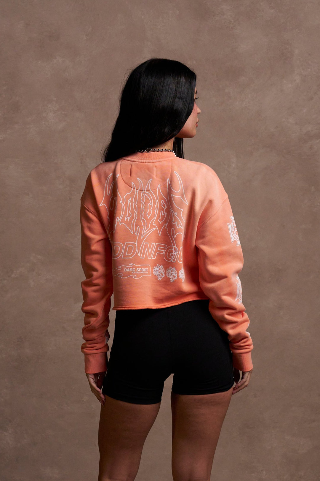 No Limit (Cropped) Crewneck in Neon Coral Sun Fade