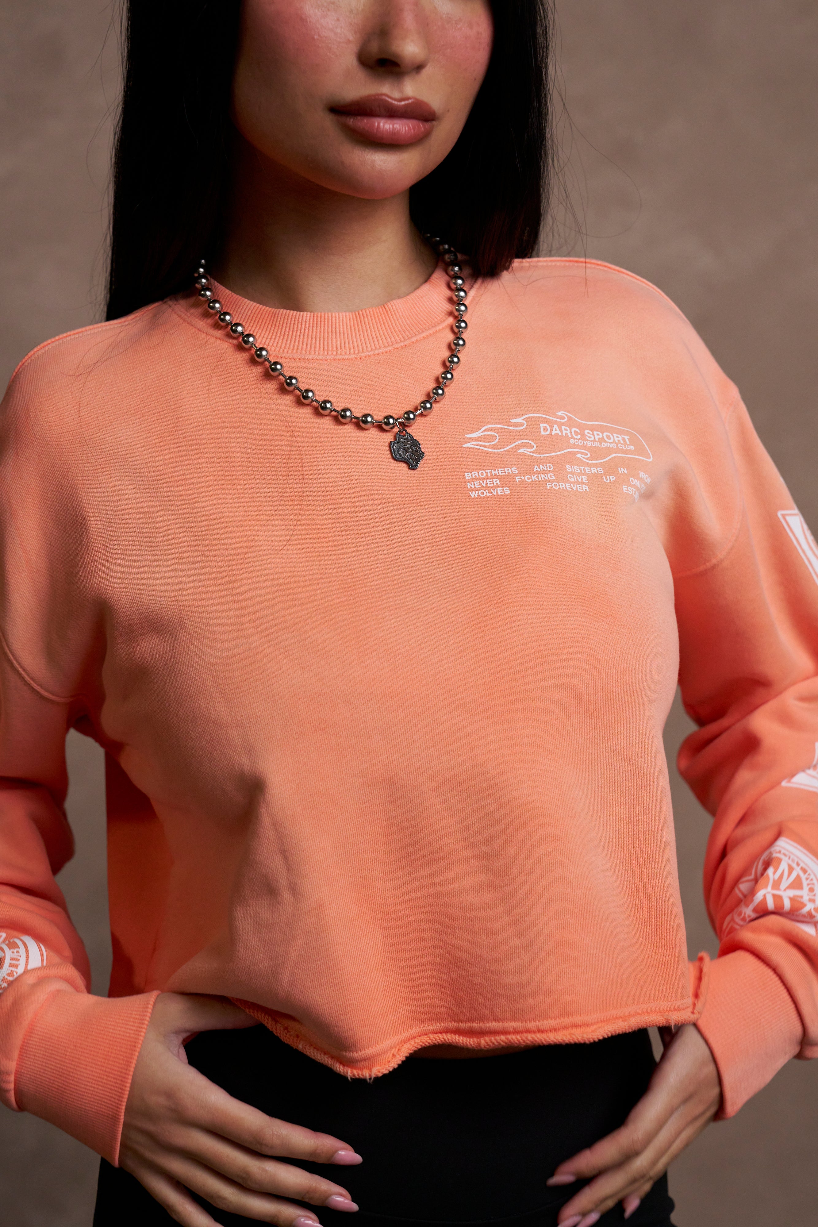 No Limit (Cropped) Crewneck in Neon Coral Sun Fade