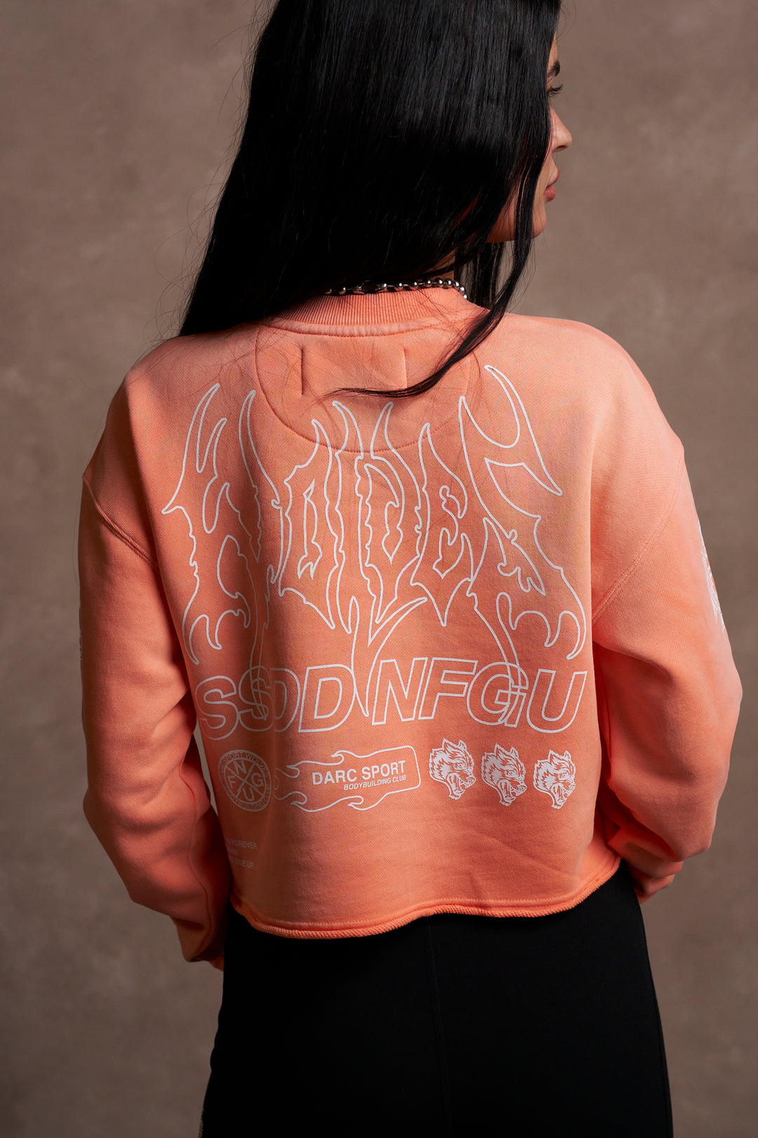 No Limit (Cropped) Crewneck in Neon Coral Sun Fade