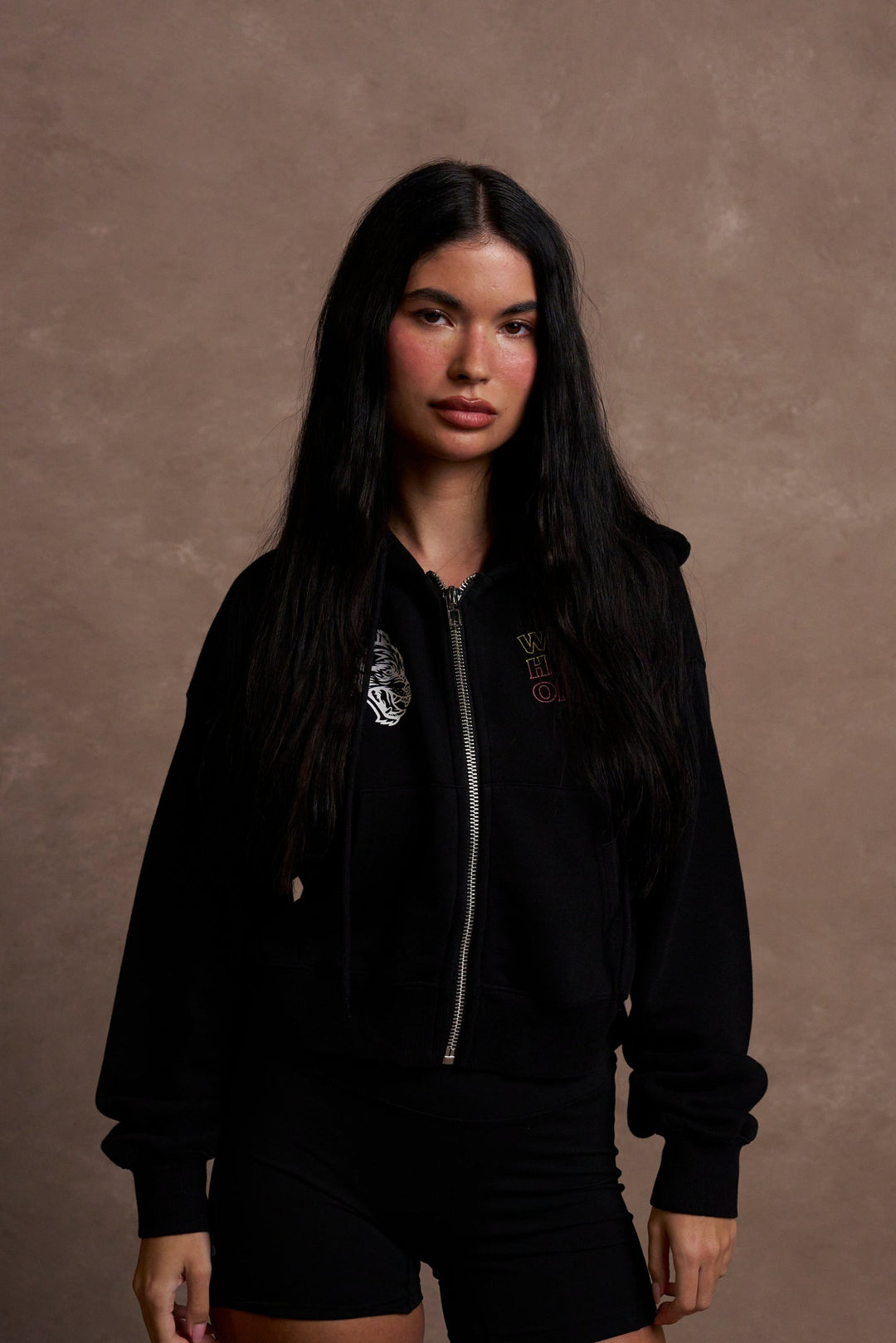 Only Us Hawaii "Sage" (Cropped) Zip Hoodie in Black