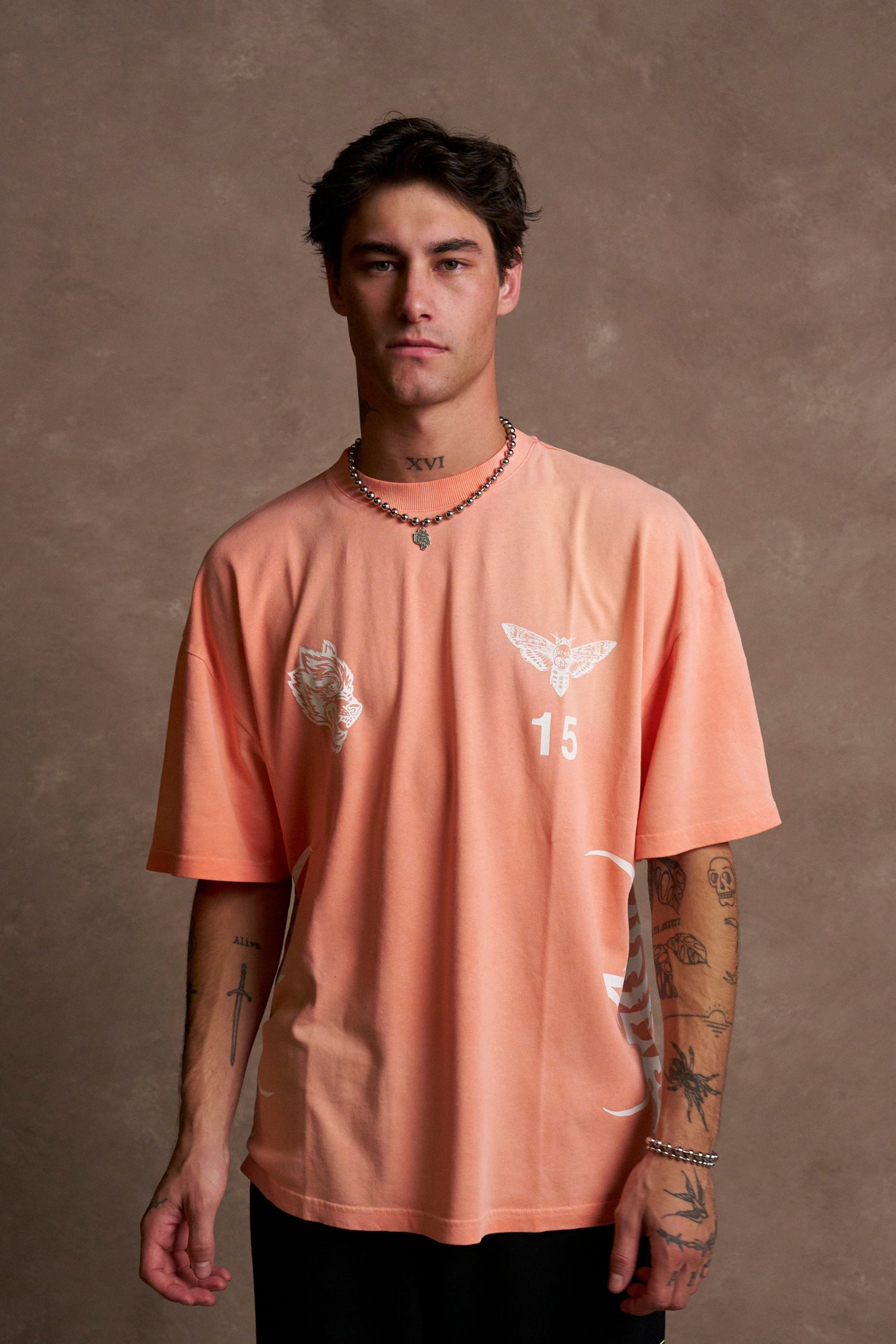 Ohana 2024 "Premium" Oversized Tee in Neon Coral Sun Fade