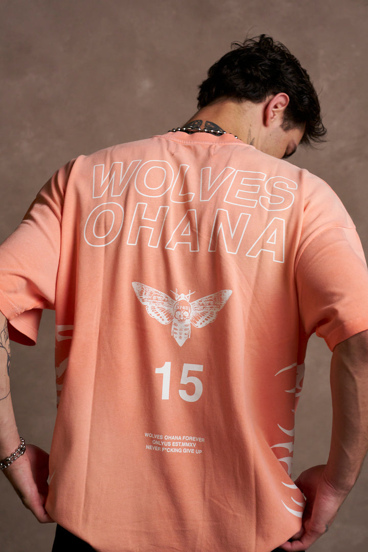 Ohana 2024 "Premium" Oversized Tee in Neon Coral Sun Fade