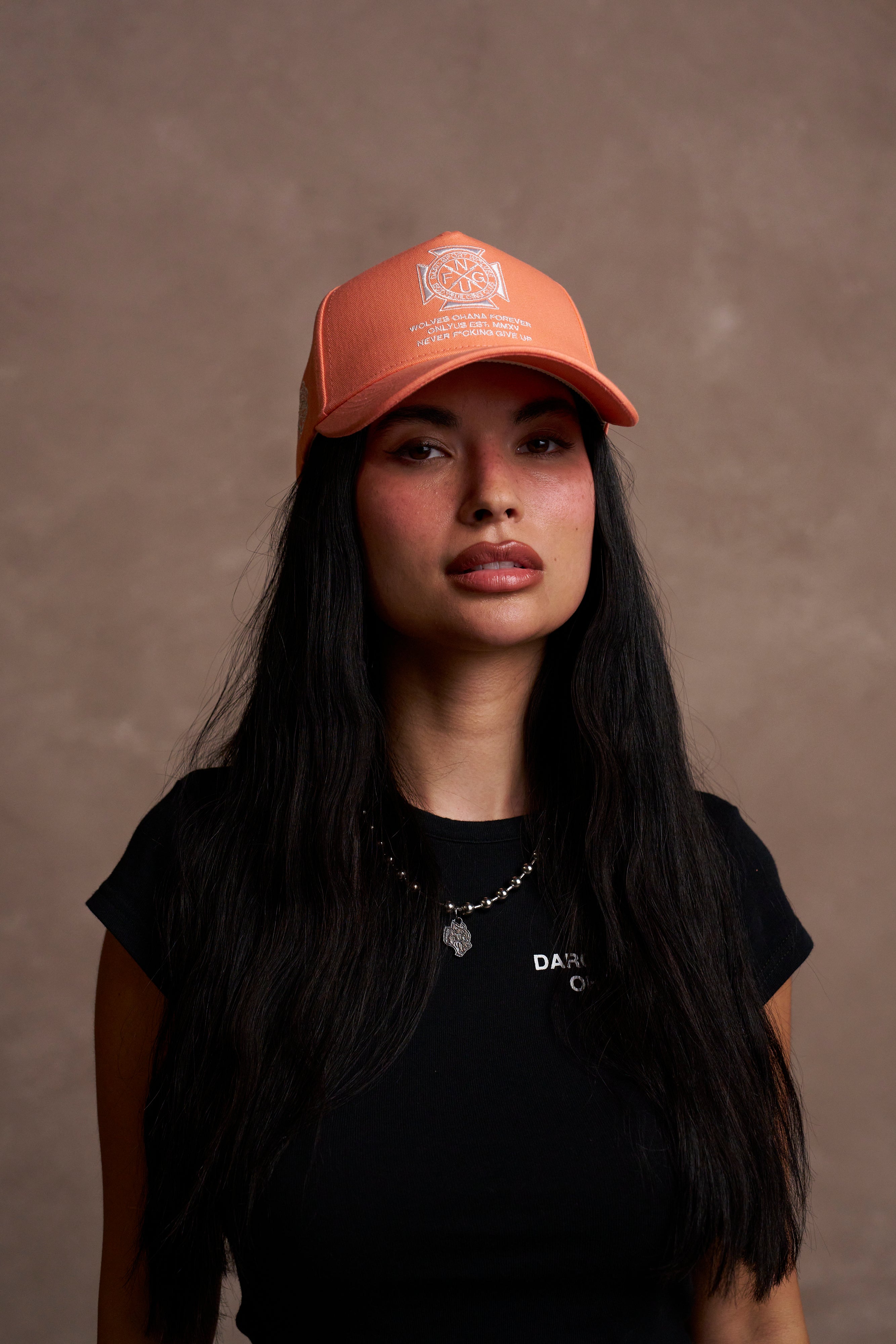 Wolves Run Together 5 Panel Hat in Neon Coral