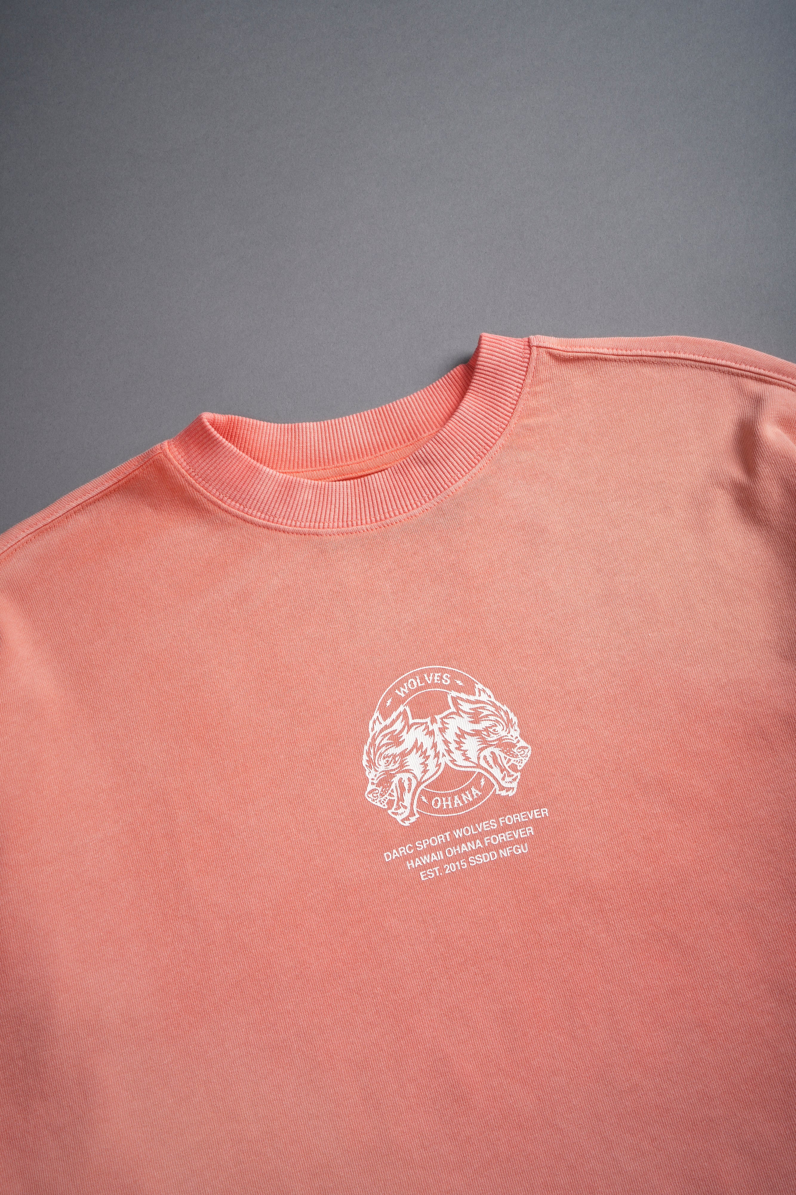 Wolves Ohana "Premium" Oversized (Cropped) Tee in Neon Coral Sun Fade