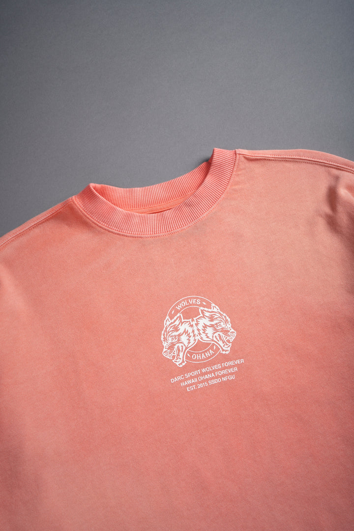 Wolves Ohana "Premium" Oversized (Cropped) Tee in Neon Coral Sun Fade